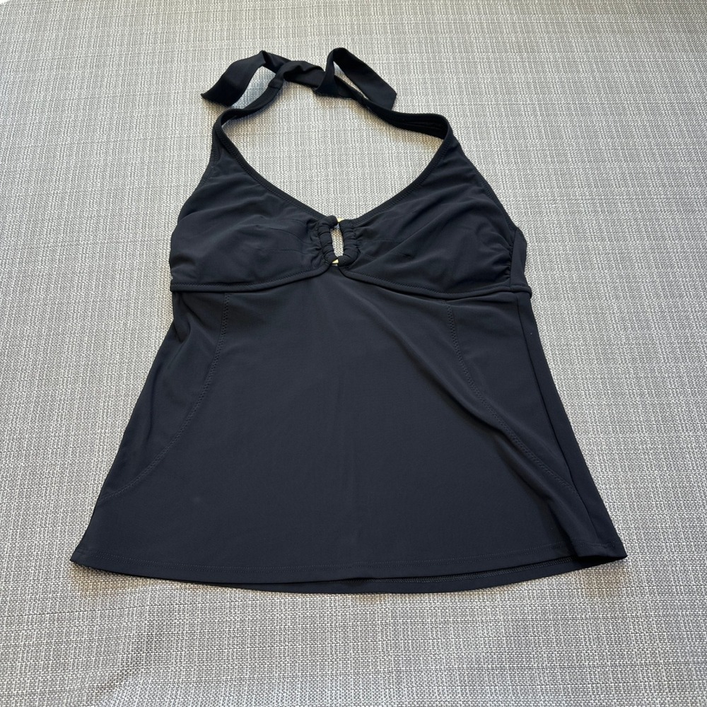 Lands End Black Halter Tankini Swim Top‎ Size 8 Keyhole Ring Detail